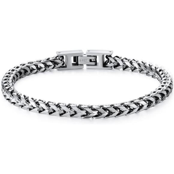 Mens Bracelet - Stainless Steel Fold Over Clasp Franco Chain Bracelets for Men - Picture 1 of 7